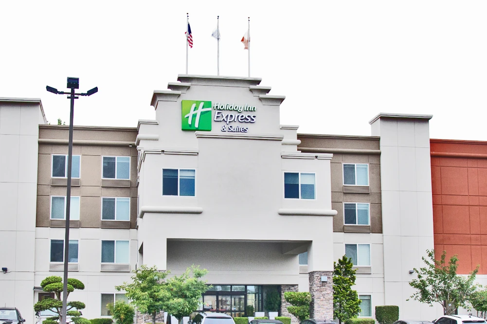 Exterior of the Holiday Inn Express Hotel in Tacoma after renovation by contractor Construction Expeditors.